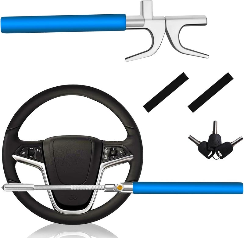 Dachenus Steering Wheel Lock,Universal Retractable Car Steering Wheel Lock,Vehicle with Adjustable Anti-Theft Protection with Bonus Safety Hammer - Suitable All Cars (Blue) - Image 1